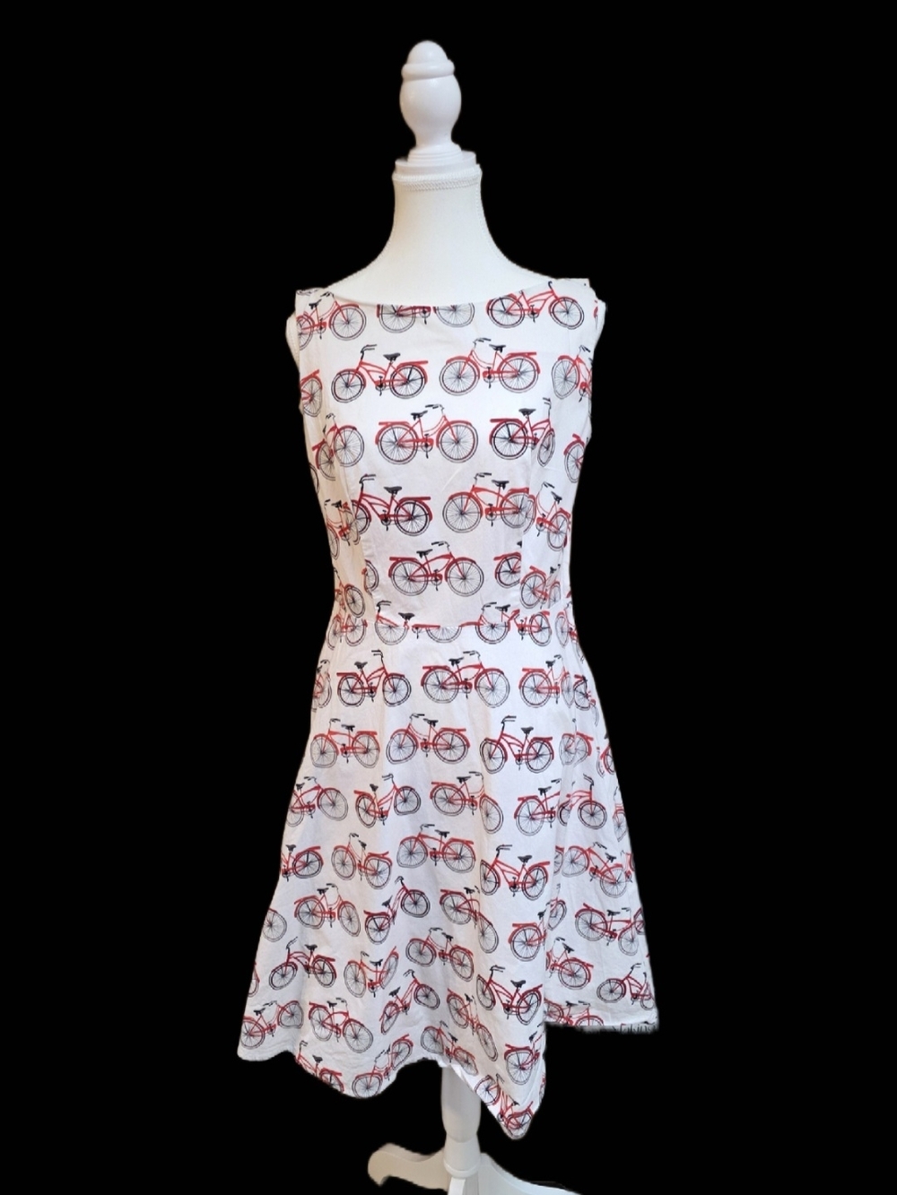 Heartbreaker Bicycle Print Dress White Red Bike Sleeveless Fit & Flare Small